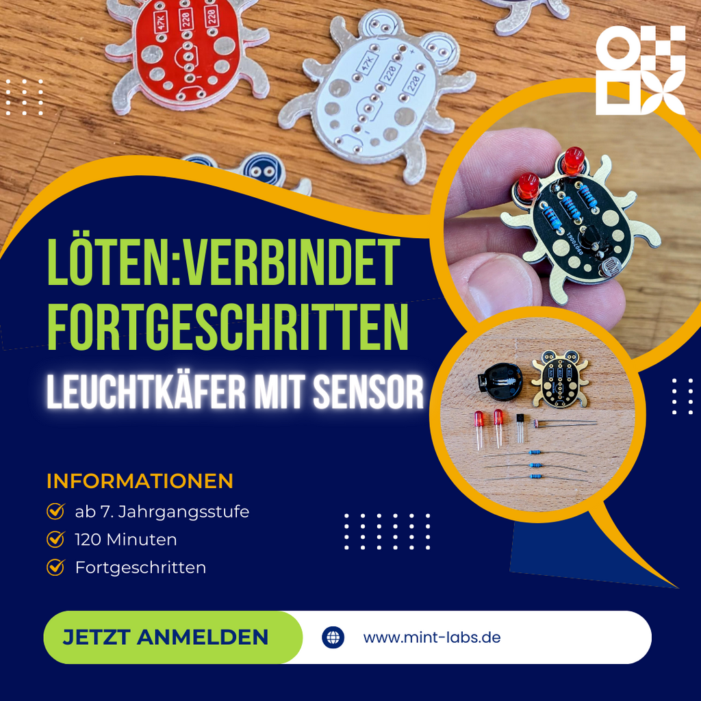 Löten:verbindet Fortgeschritten- Leuchtkäfer mit Sensoren